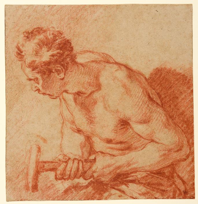 François Boucher - Study of a Male Nude Holding a Hammer | MasterArt
